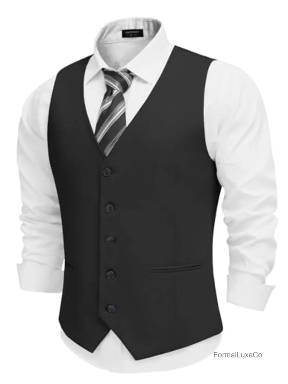Men's Linen Slim Fit Vest Dress Waistcoat V-Neck Button Suit Vest